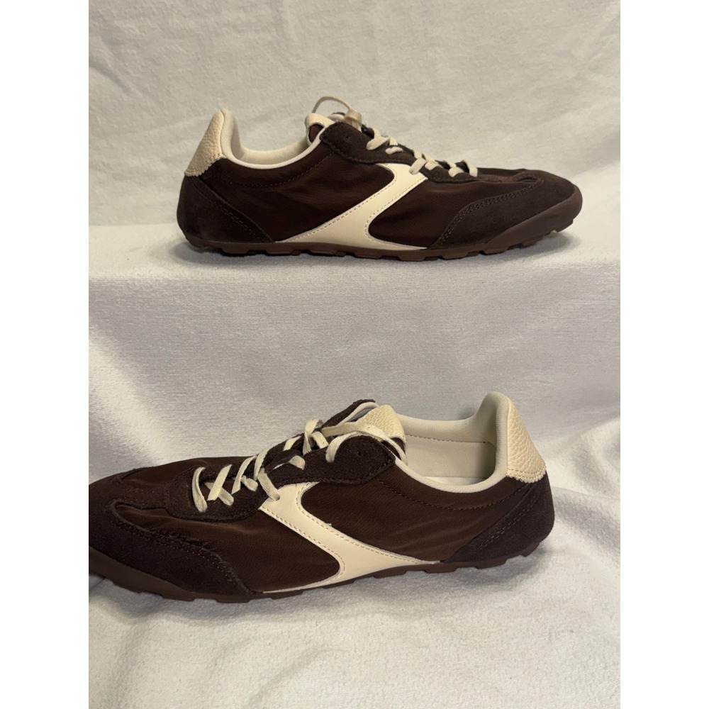 Zara Womens Brown Suede Textile Low Profile Sneakers Cream Accents Size 39